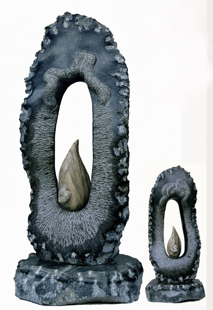 contemporary  sculpture titled 'Twins 2', 30x16 inch, by artist Parminder Singh on Pink, Black Marble