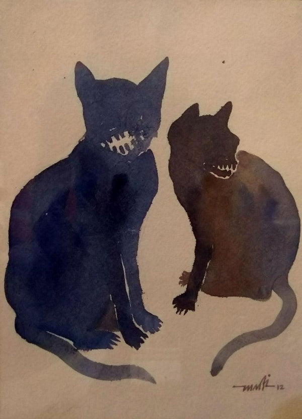 Animals watercolor painting titled 'Two Cat', 16x12 inches, by artist Charlee Correia on Paper