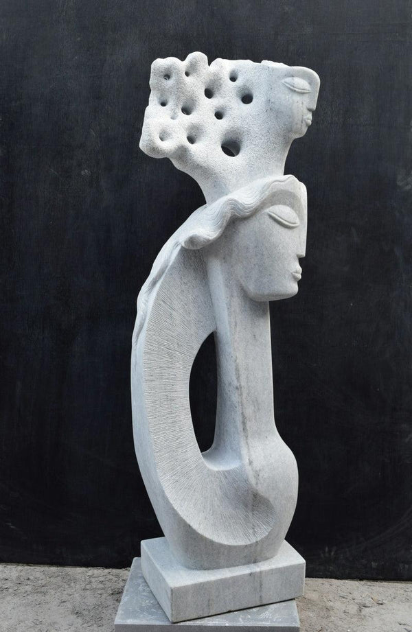 Figurative sculpture titled 'Two Girl 1', 49x18x10 inches, by artist Pankaj Gahlot on Makrana Marble