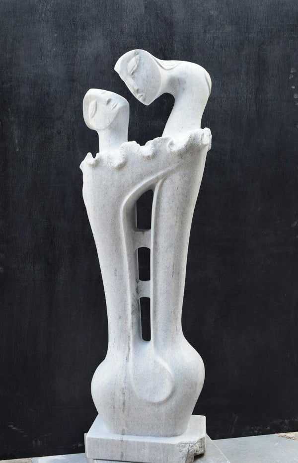 Figurative sculpture titled 'Two Girl 2', 49x18x10 inches, by artist Pankaj Gahlot on Makrana Marble