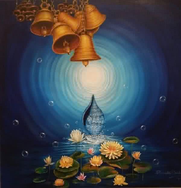 Religious acrylic painting titled 'Udita', 48x48 inches, by artist Rakhi Baid on Canvas