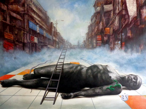 Fantasy acrylic painting titled 'Ultimate Illusion', 68x48 inches, by artist Palash Halder on Canvas