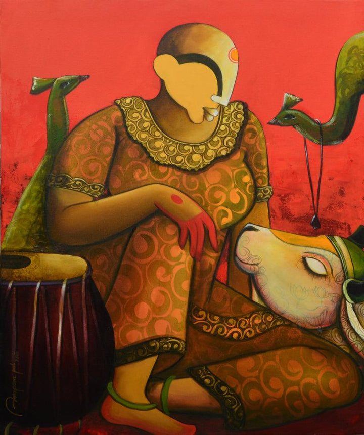 Figurative acrylic painting titled 'Uncommon emotion', 36x30 inches, by artist Anupam Pal on canvas