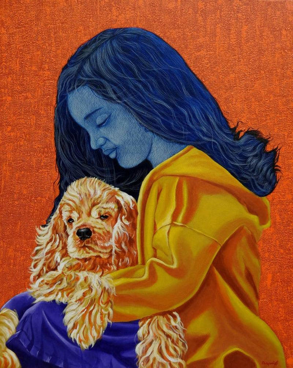 Figurative acrylic-oil painting titled 'Unconditional Love', 30x24 inch, by artist Deepali S on Canvas