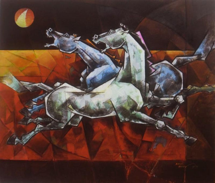 Animals acrylic painting titled 'Unity Is The Biggest Leap Forward 2', 42x36 inches, by artist Dinkar Jadhav on Canvas