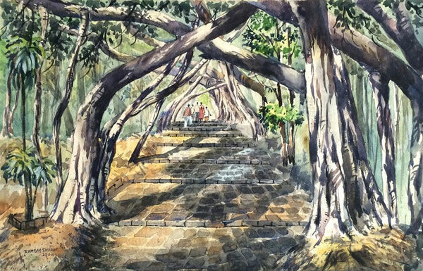 Landscape watercolor painting titled 'University Of Pune 3', 15x22 inches, by artist Ramdas Thorat on Paper