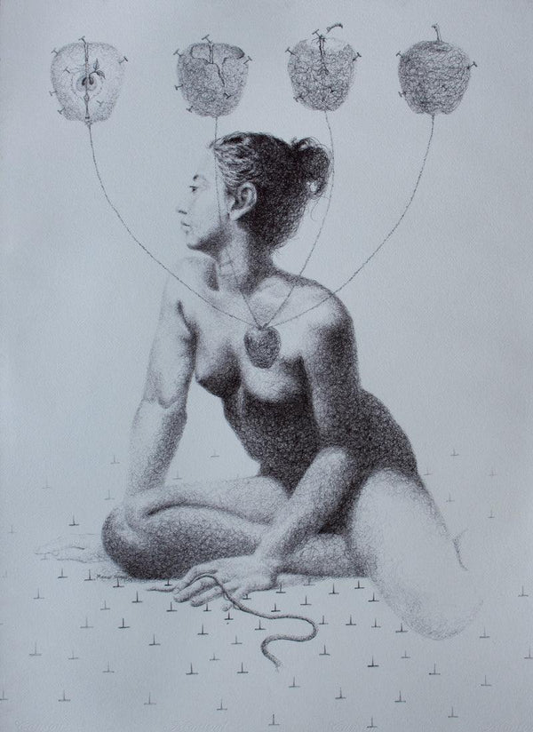 Nude pen drawing titled 'Unkilled Desire 3', 28x22 inches, by artist Mansi Sagar on Paper