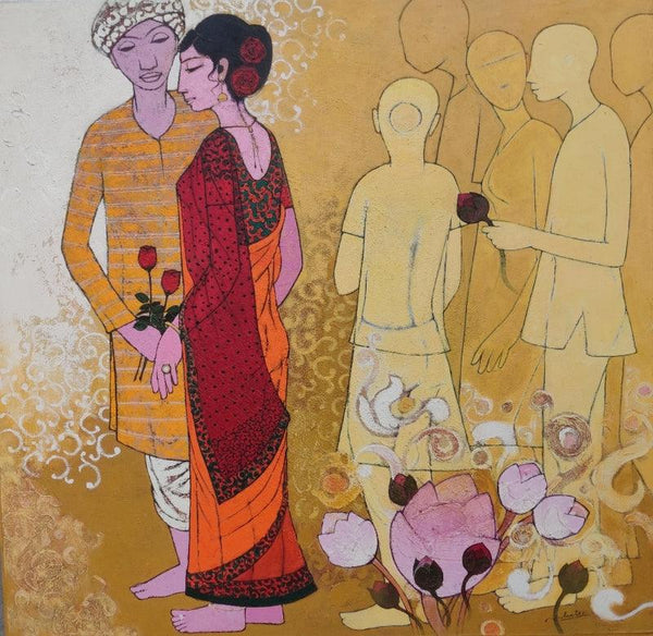 Figurative acrylic painting titled 'Unknown Known', 48x48 inches, by artist Rahul Mhetre on Canvas