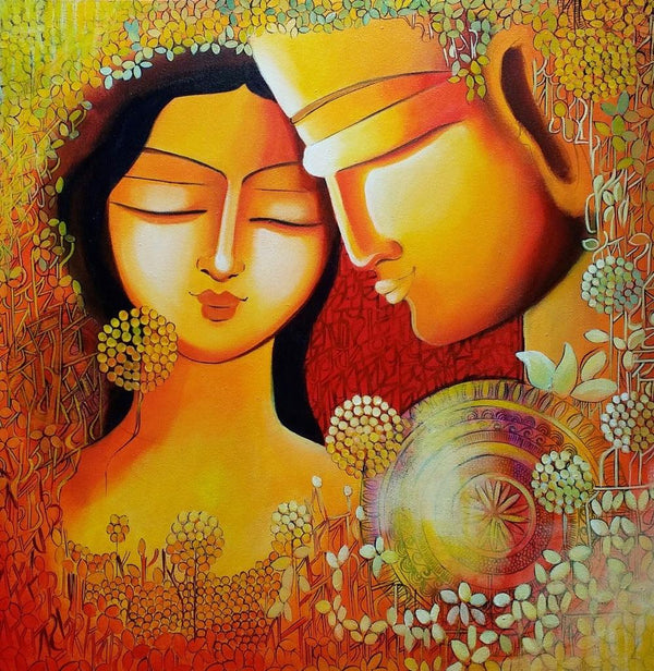 contemporary acrylic painting titled 'Unspoken love', 24x24 inches, by artist NITU CHHAJER on Canvas