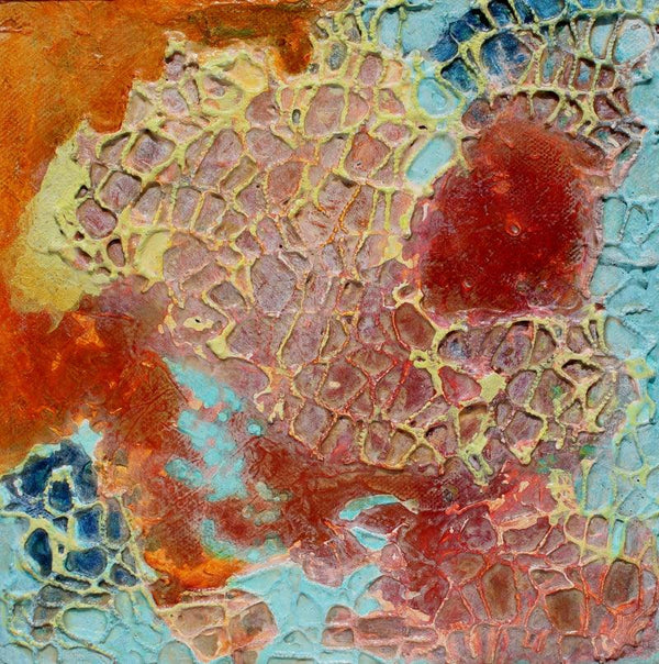 Abstract mixed-media painting titled 'Unspoken Space 3', 8x8 inch, by artist Ruchi Singhal on Canvas