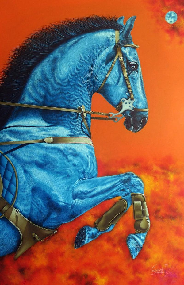 Animals acrylic painting titled 'Unstoppable 5', 72x48 inches, by artist Sanket Sawant on Canvas