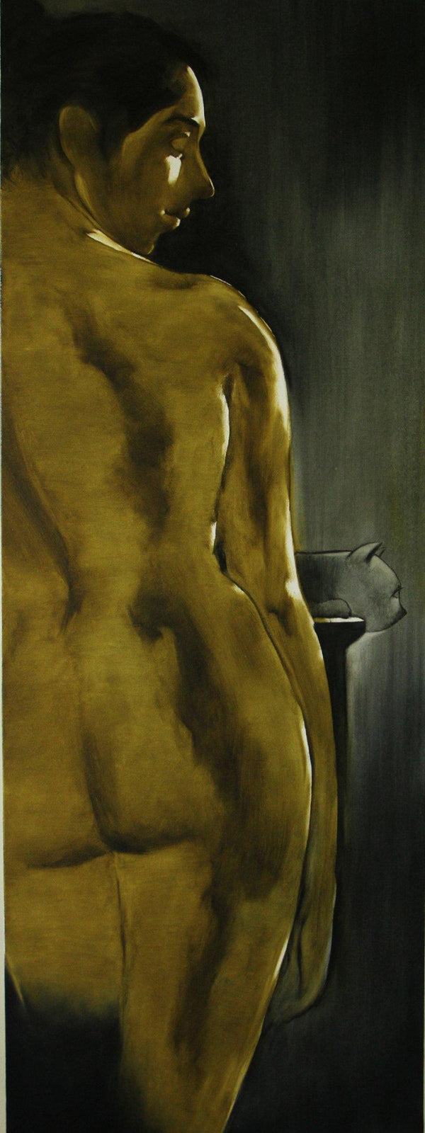 Nude oil painting titled 'Untitle II', 60x20 inches, by artist Surendra Jagtap on Canvas