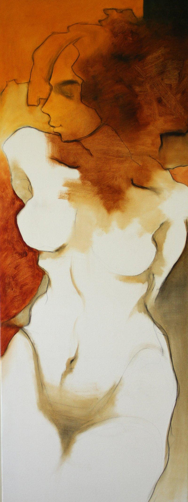 Nude oil painting titled 'Untitle V', 60x20 inches, by artist Surendra Jagtap on Canvas