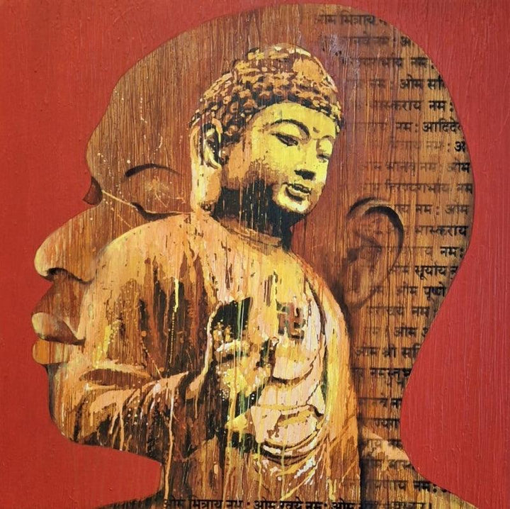 Religious acrylic painting titled 'Untitled 1', 36x36 inch, by artist Nayanjeet Nikam on Canvas