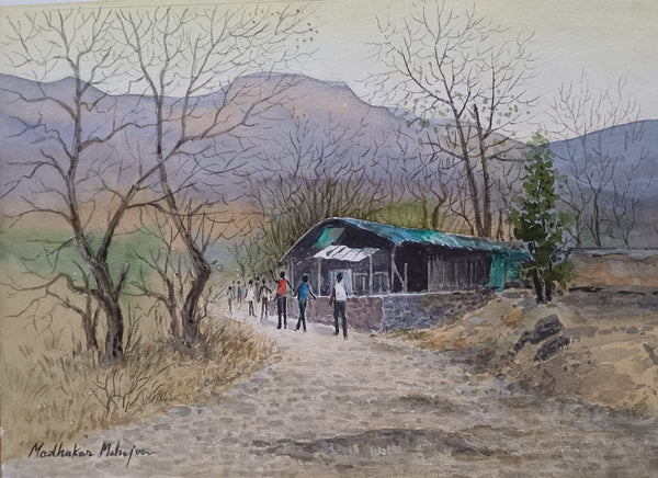 Landscape watercolor painting titled 'Untitled 1', 10x14 inch, by artist Madhukar Mahajan on Paper