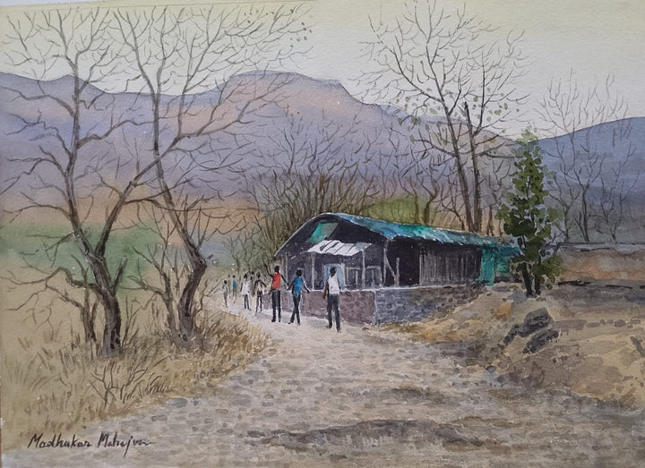 Landscape watercolor painting titled 'Untitled 1', 10x14 inch, by artist Madhukar Mahajan on Paper