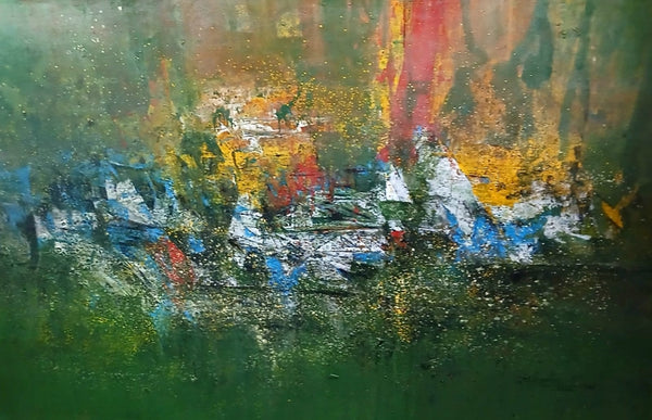 Abstract acrylic painting titled 'Untitled 1', 47x71 inch, by artist Dnyaneshwar Dhavale on Canvas