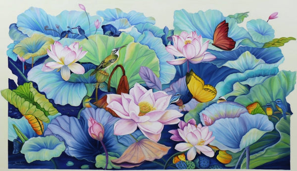 Nature oil painting titled 'Untitled 1', 36x60 inch, by artist Sulakshana Dharmadhikari on Canvas