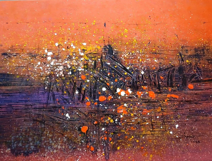 Abstract acrylic painting titled 'Untitled 1', 36x48 inch, by artist Dnyaneshwar Dhavale on Canvas