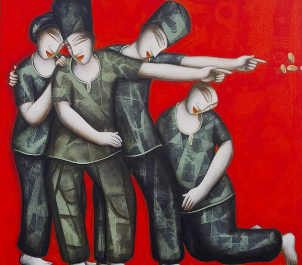 Figurative acrylic painting titled 'Untitled 1', 48x42 inch, by artist Samir Sarkar on Canvas