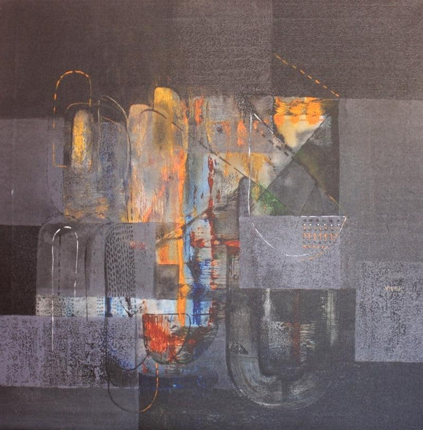 Abstract acrylic painting titled 'Untitled 10', 36x36 inches, by artist Vivek Nimbolkar on Canvas