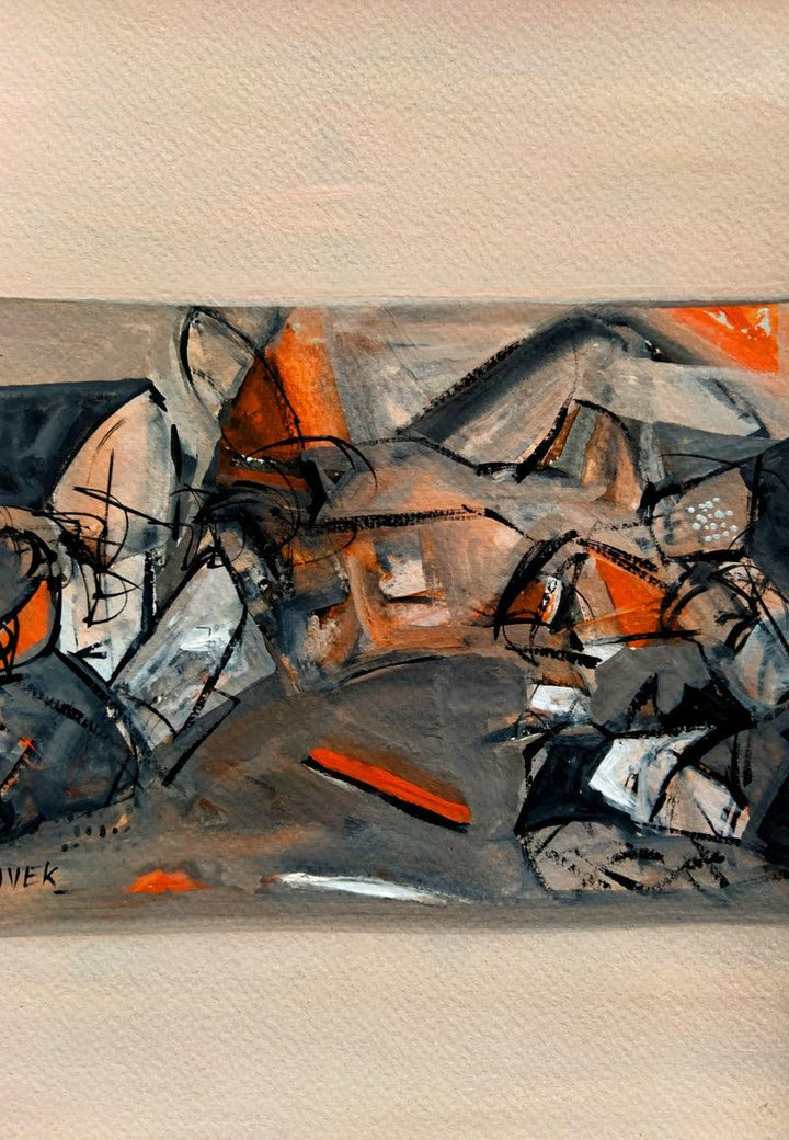 Abstract mixed media painting titled 'Untitled 104', 12x9 inches, by artist Vivek Nimbolkar on Paper