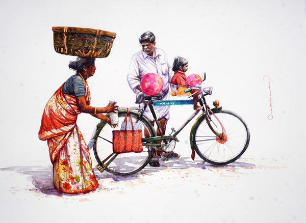 Figurative watercolor painting titled 'Untitled 11', 20x30 inch, by artist Siva Balan on Paper