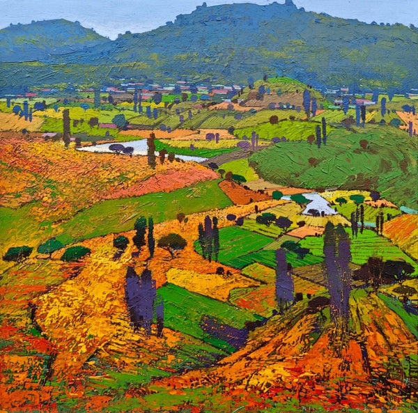 Landscape acrylic painting titled 'Untitled 11', 36x36 inch, by artist Hari Dhongade on Canvas