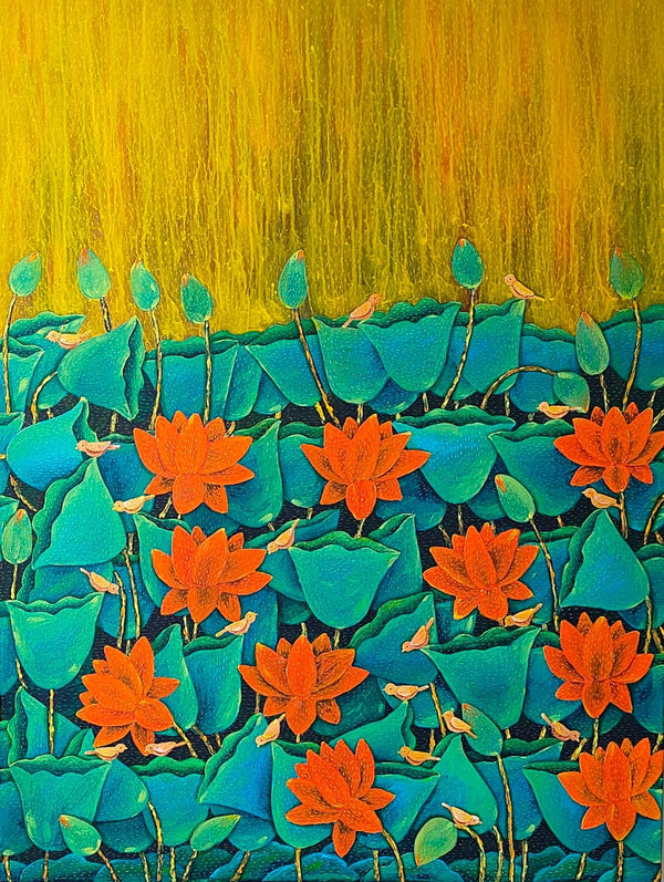 Nature acrylic painting titled 'Untitled 12', 38x27 inch, by artist Sadaf Beg Khan on Canvas