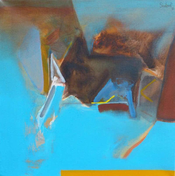 Abstract acrylic painting titled 'Untitled 133', 18x18 inches, by artist Shrikant Kadam on Canvas