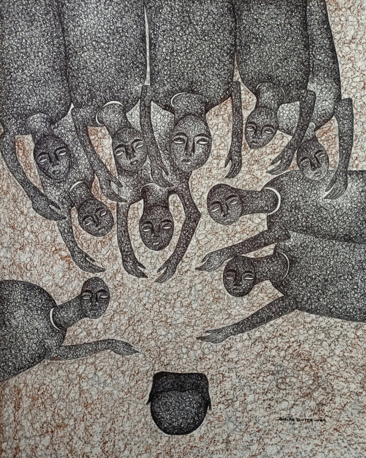 Figurative mixed-media painting titled 'Untitled 15', 28x22 inch, by artist Ankita Dutta on Paper