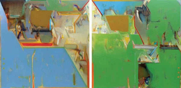 Abstract acrylic painting titled 'Untitled 180 (Diptych)', 48x96 inches, by artist Shrikant Kadam on Canvas