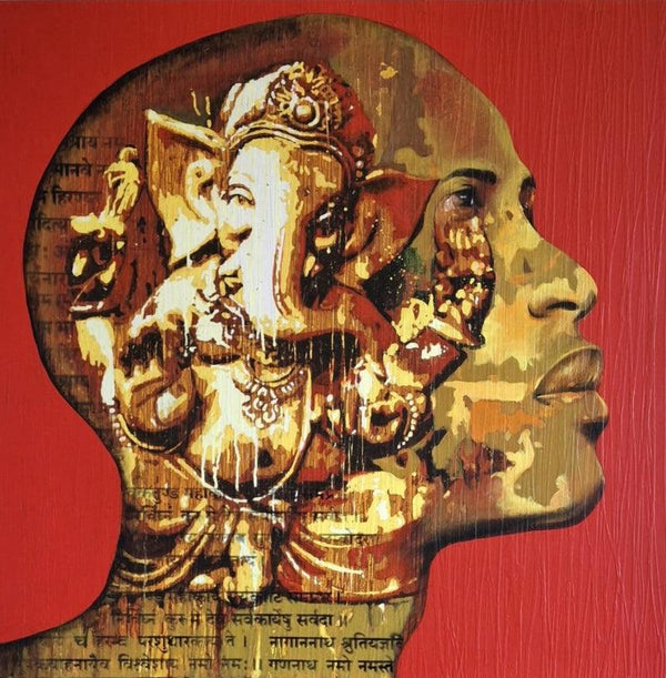 Religious acrylic painting titled 'Untitled 2', 36x36 inch, by artist Nayanjeet Nikam on Canvas