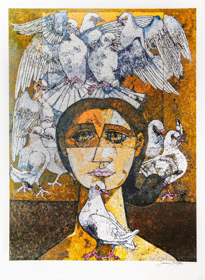 Figurative serigraphs painting titled 'Untitled 2', 30x22 inch, by artist Jamil Naqsh on Paper