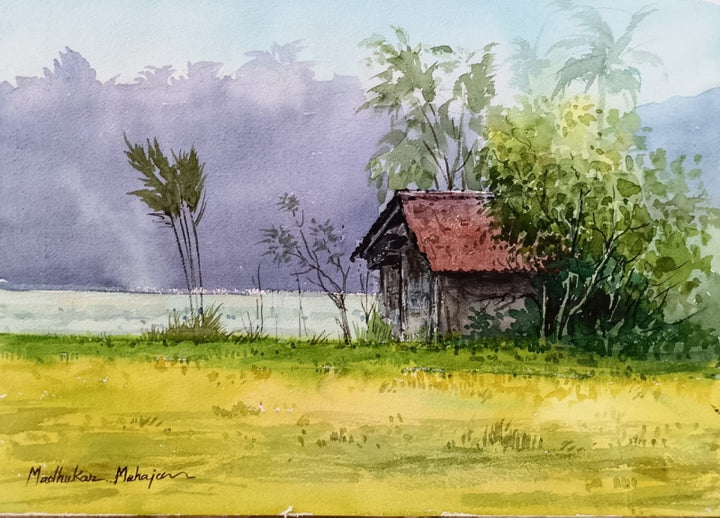 Landscape watercolor painting titled 'Untitled 2', 10x14 inch, by artist Madhukar Mahajan on Paper