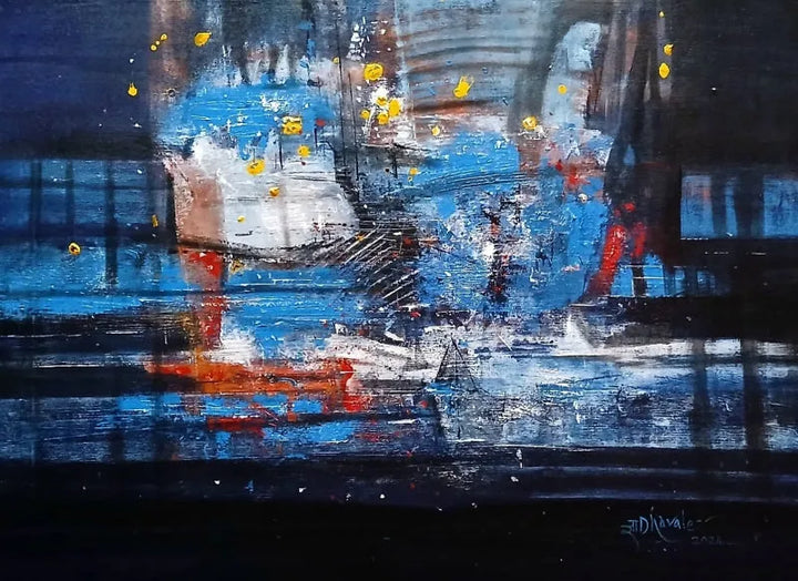 Abstract acrylic painting titled 'Untitled 2', 24x36 inch, by artist Dnyaneshwar Dhavale on Canvas