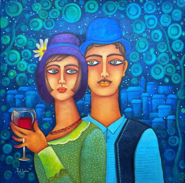 Figurative acrylic painting titled 'Untitled 2', 20x20 inch, by artist Piyali Sarkar on Canvas