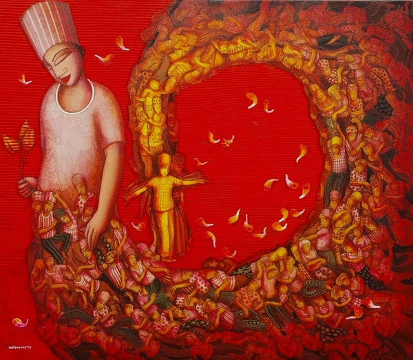 Figurative acrylic painting titled 'Untitled 2', 48x42 inch, by artist Samir Sarkar on Canvas