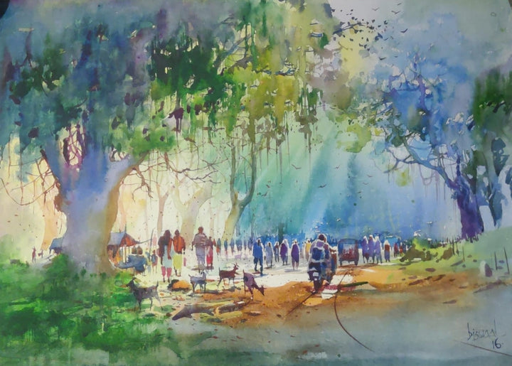 Landscape watercolor painting titled 'Untitled 2', 22x28 inch, by artist Bijay Biswaal on Paper