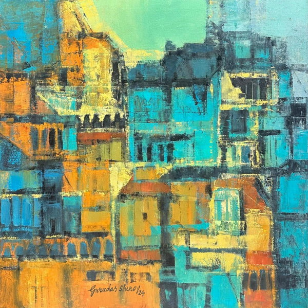 Abstract oil painting titled 'Untitled 2', 30x30 inch, by artist Gurudas Shenoy on Canvas