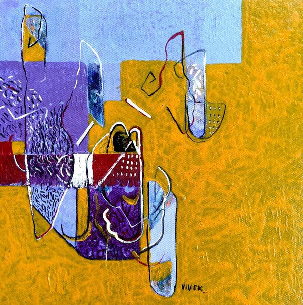 Abstract acrylic painting titled 'Untitled 22', 12x12 inches, by artist Vivek Nimbolkar on Canvas