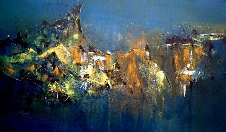 Abstract acrylic painting titled 'Untitled 24 X 48 In', 24x48 inches, by artist Dnyaneshwar Dhavale on Canvas