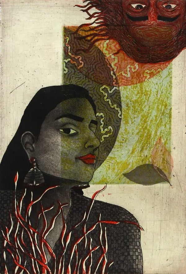 Figurative etching & aquatint printmaking titled 'Untitled 3', 9x6 inch, by artist Ranju Kumari on Acid Free Paper