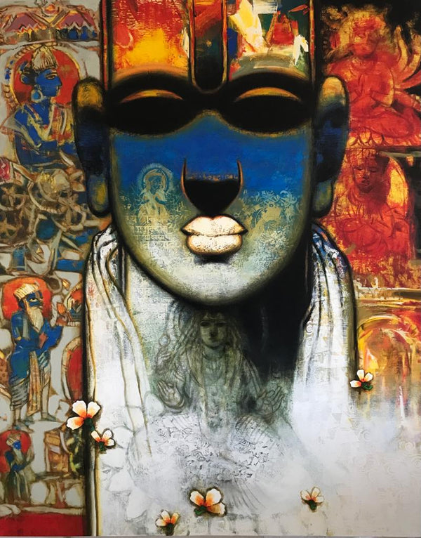 Religious acrylic painting titled 'Untitled 3', 60x48 inch, by artist Sujata Achrekar on Canvas