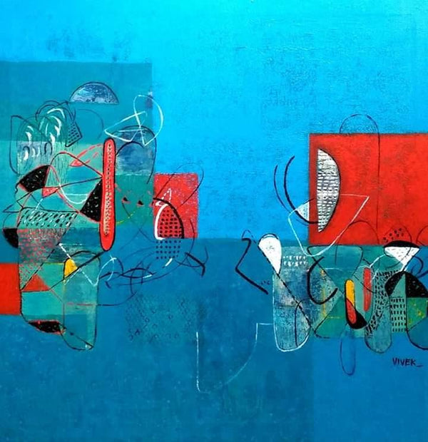 Abstract acrylic painting titled 'Untitled 33', 24x24 inches, by artist Vivek Nimbolkar on Canvas