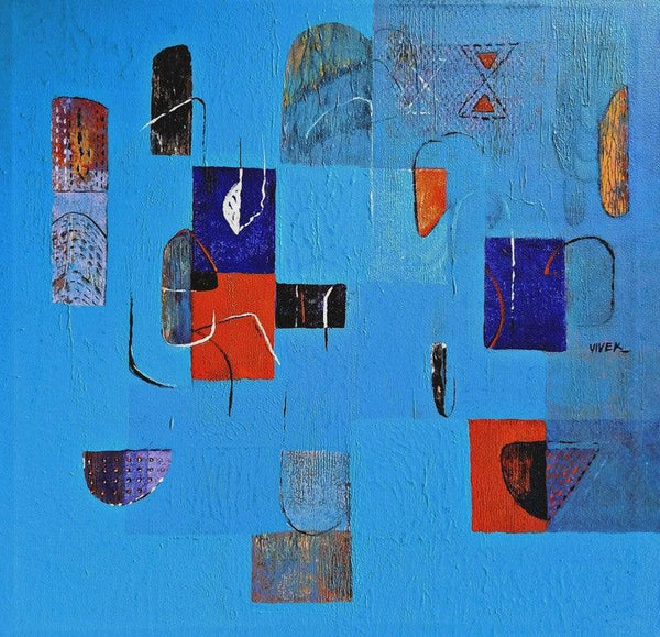 Abstract acrylic painting titled 'Untitled 34', 24x24 inches, by artist Vivek Nimbolkar on Canvas