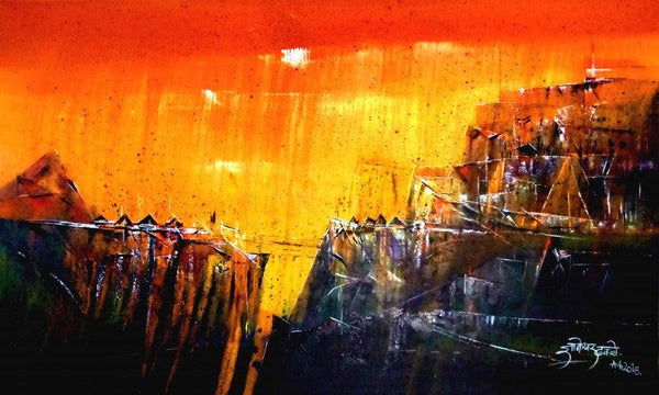 Abstract acrylic painting titled 'Untitled 36 X 60 In Gallery Img', 36x60 inches, by artist Dnyaneshwar Dhavale on canvas