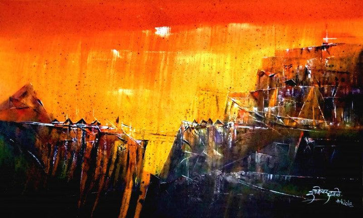 Abstract acrylic painting titled 'Untitled 36 X 60 In Gallery Img', 36x60 inches, by artist Dnyaneshwar Dhavale on canvas