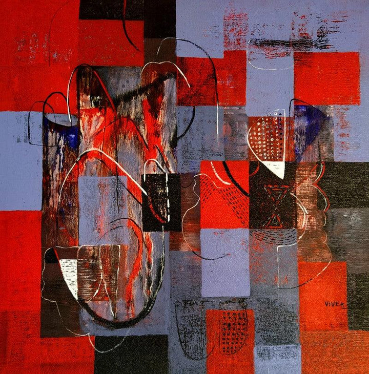 Abstract acrylic painting titled 'Untitled 38', 24x24 inches, by artist Vivek Nimbolkar on Canvas