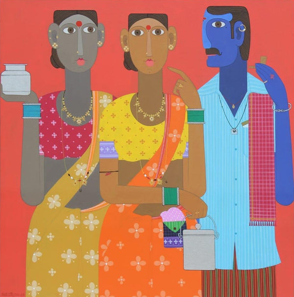 Figurative acrylic painting titled 'Untitled 4', 36x36 inch, by artist Narsimlu Kandi on Canvas